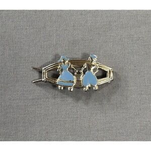 vintage 1940s Silver- tone Enamel Dutch boy and girl barrette 1.5"x.5"